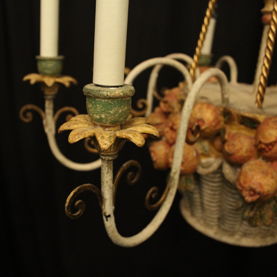 Antique French 8 Light Polychrome & Toleware Chandelier