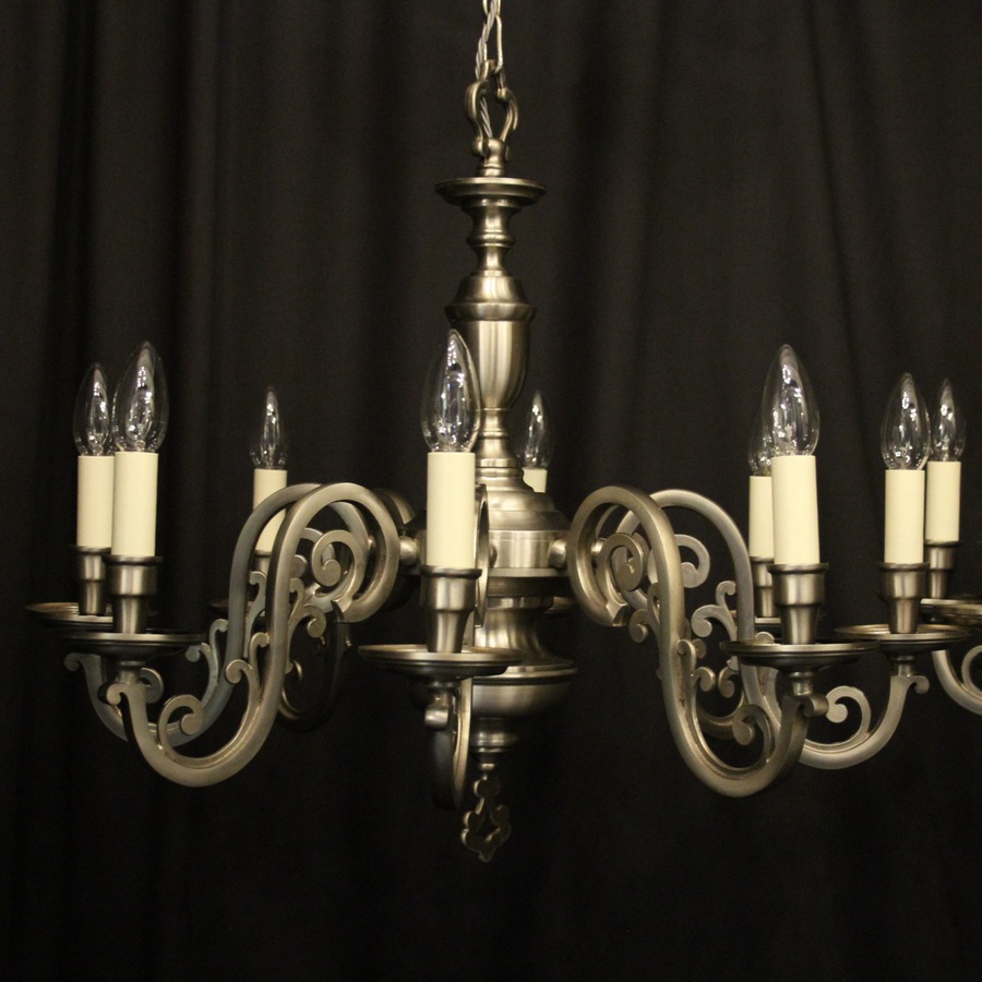Antique French Pair Of Silver Plated 8 Light Chandeliers