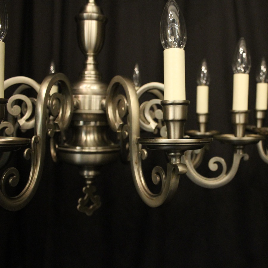 Antique French Pair Of Silver Plated 8 Light Chandeliers