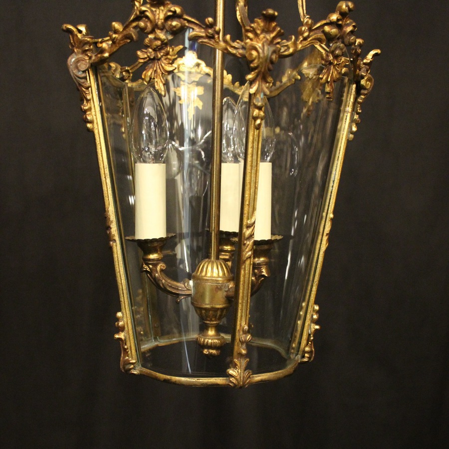 Antique French Gilded Bronze Antique Hall Lantern