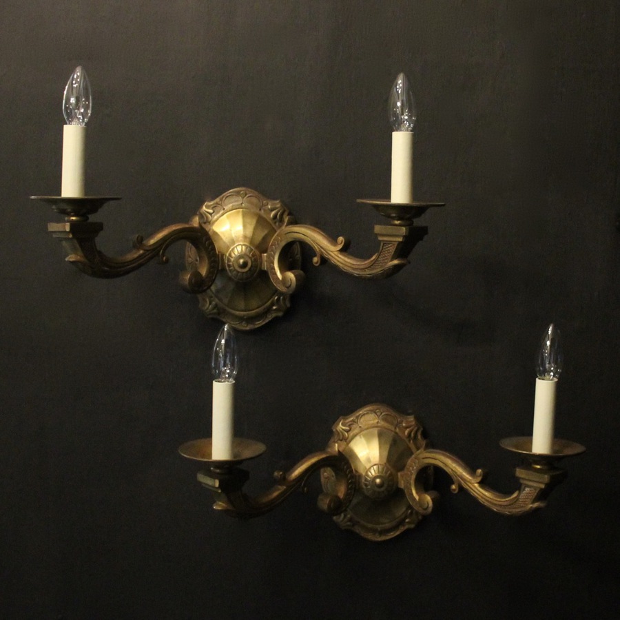 English Pair Of Large Bronze Antique Wall Lights