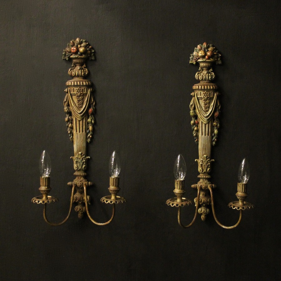 Antique French Polychrome & Toleware Wall Lights