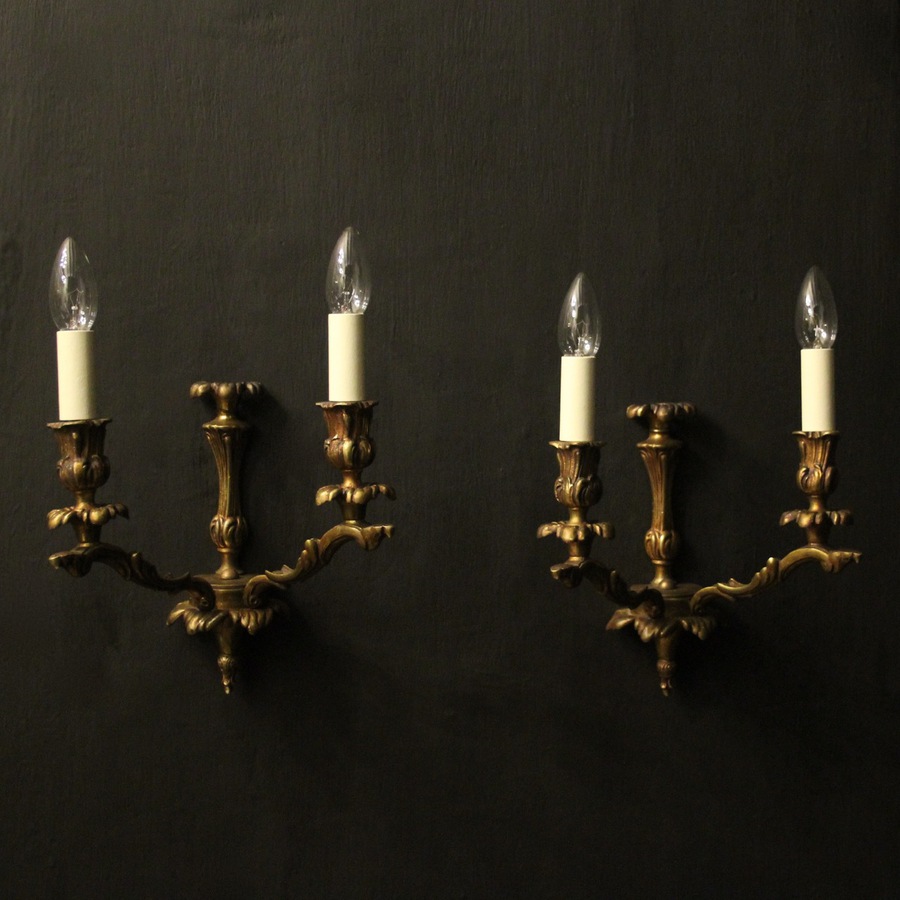 Antique French Pair Of Gilded Twin Arm Wall Lights