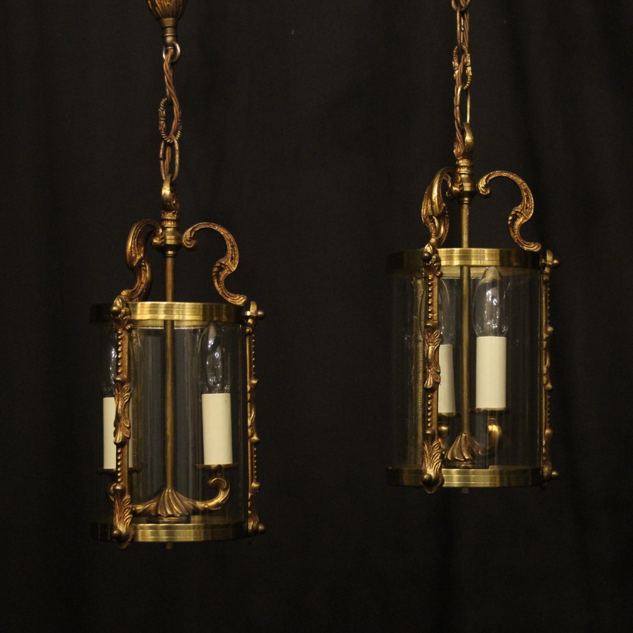 Antique French Pair Of Gilded Convex Hall Lanterns