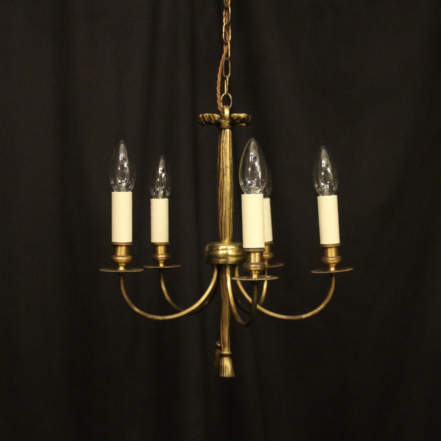 Antique French Gilded Brass 5 Light Chandelier