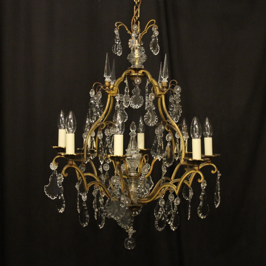 Antique French Gilded 8 Light Crystal Antique Chandelier