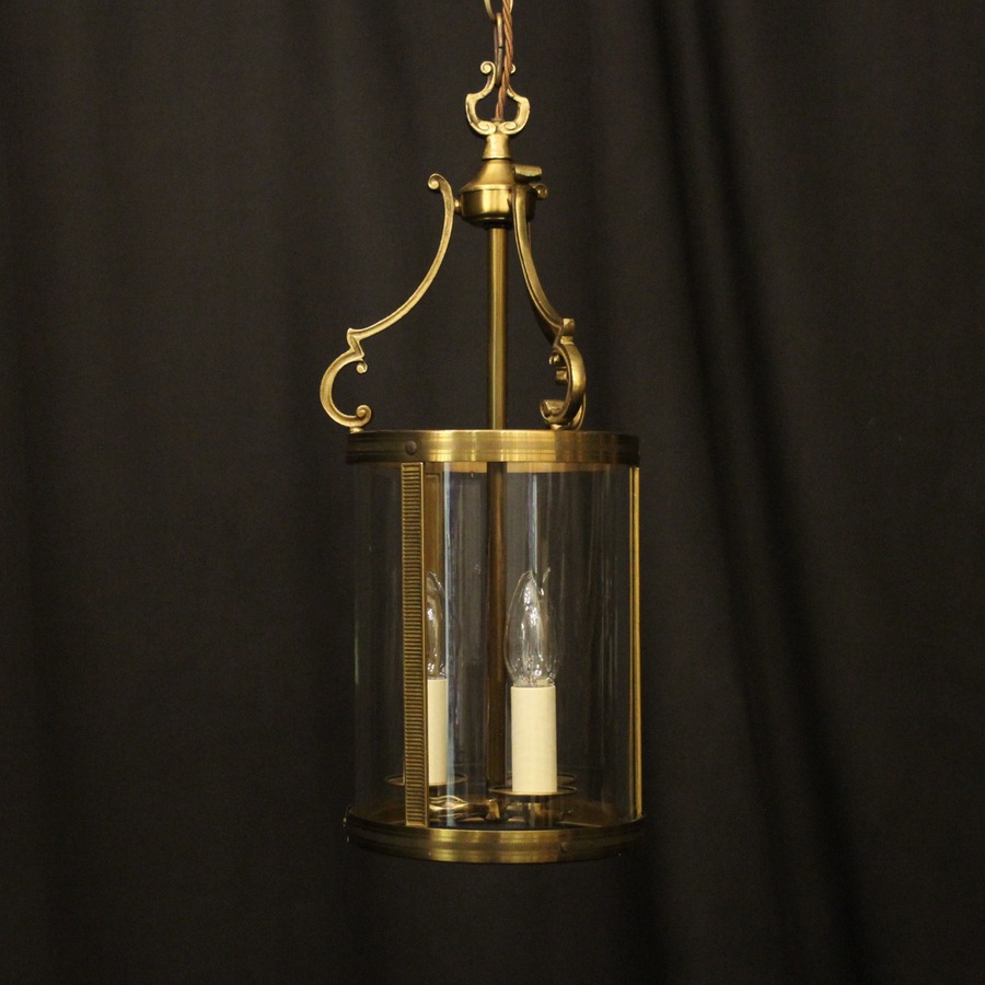 Antique French Gilded Brass Triple Light Antique Lantern