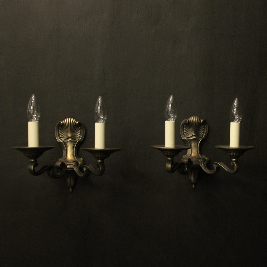 Antique French Pair Of Burnished Silvered Wall Lights