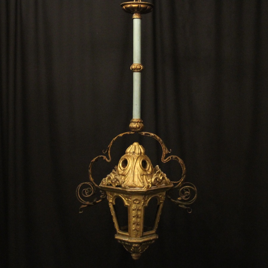 Antique Italian Giltwood 19th C Antique Lantern 