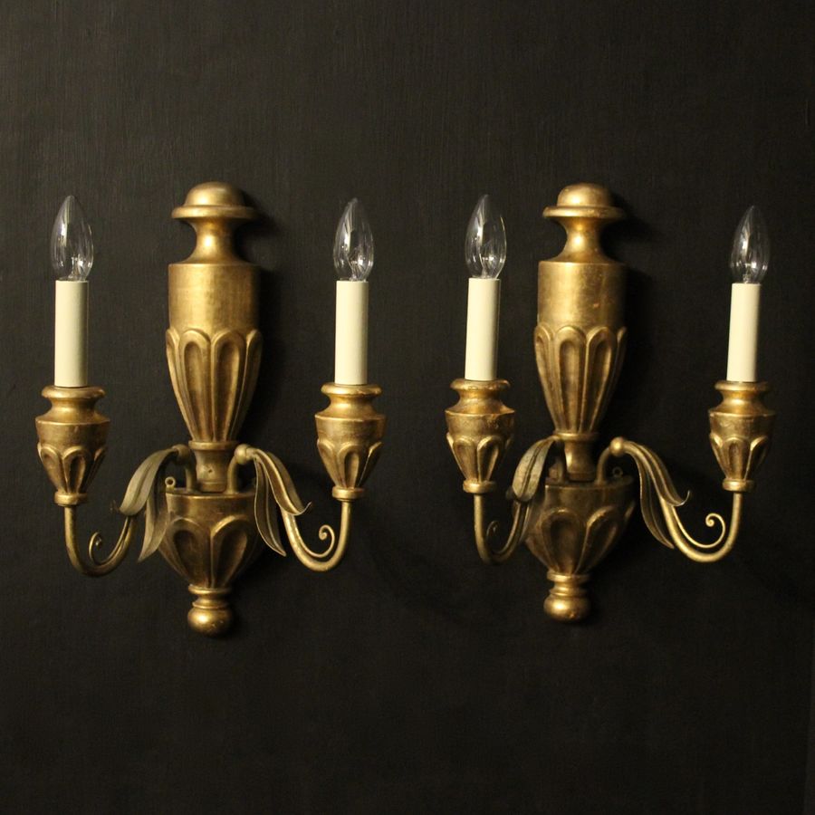 French Pair Of Giltwood Twin Arm Wall Lights