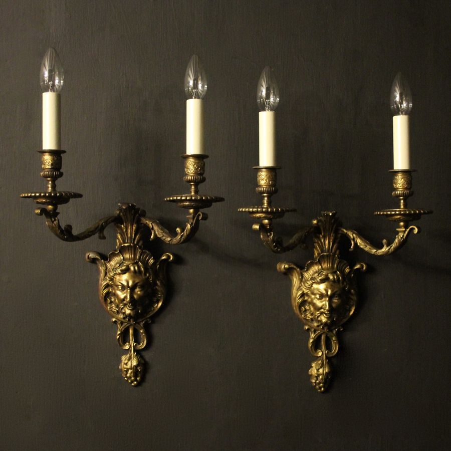 French 19th C Bronze Antique Wall Sconces