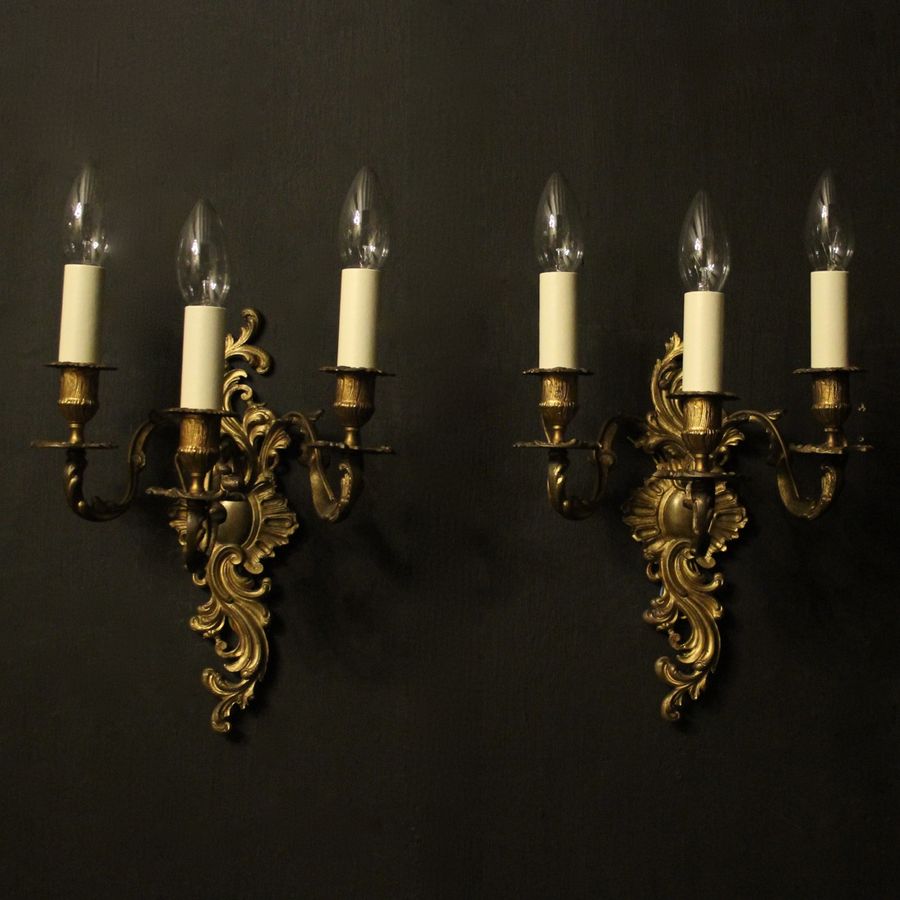 French Pair Of Triple Arm Antique Wall Sconces
