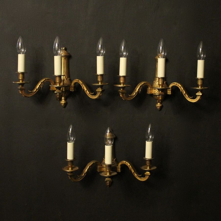 French Set Of 3 Triple Arm Antique Wall Lights