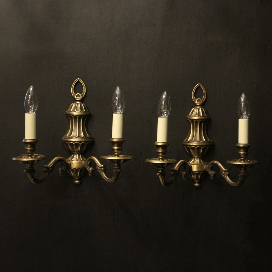 French Pair Of Faded Brass Wall Lights