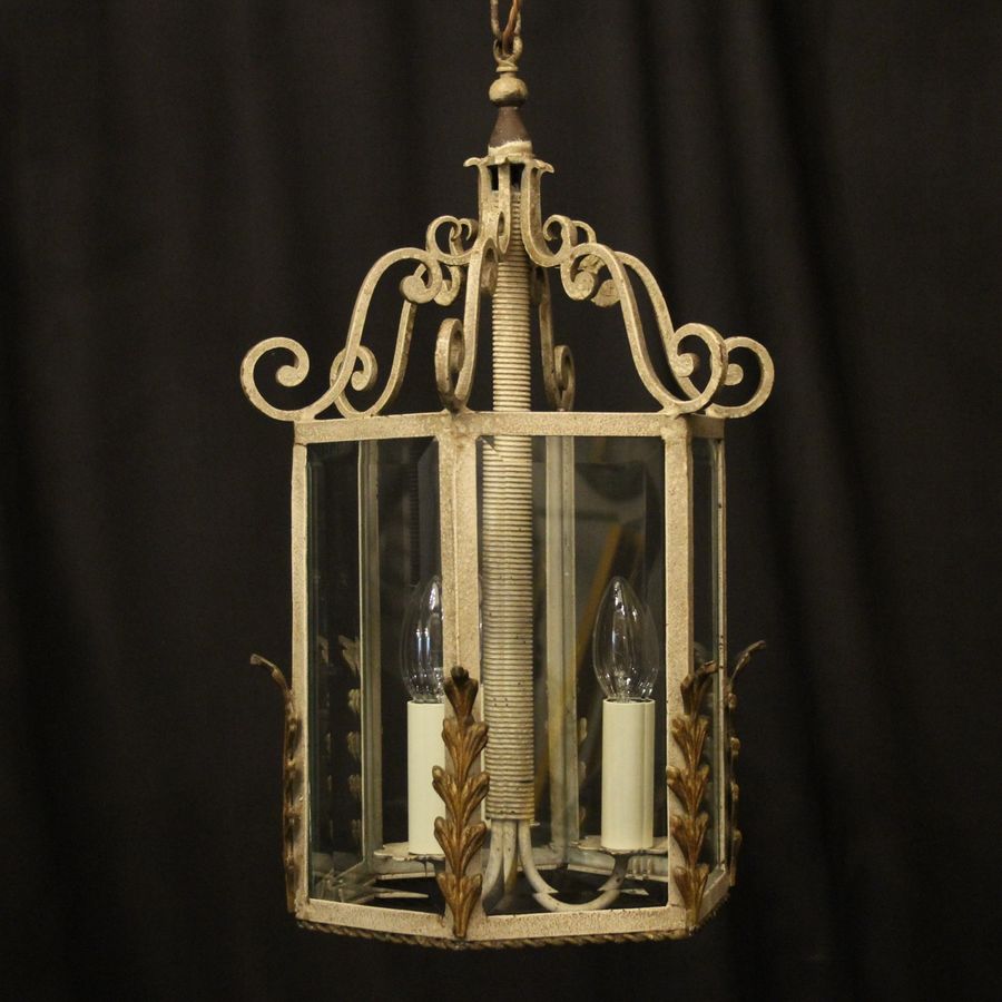 French Polychrome Triple Light Hall Lantern