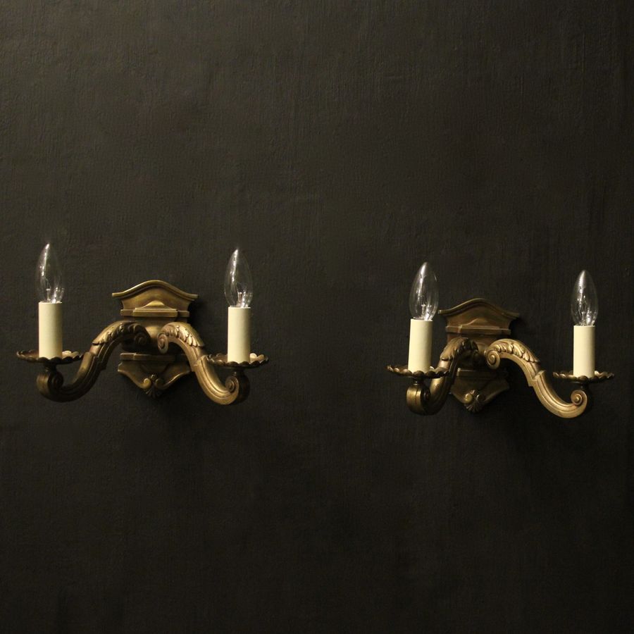 English Pair Of Bronze Twin Arm Wall Lights