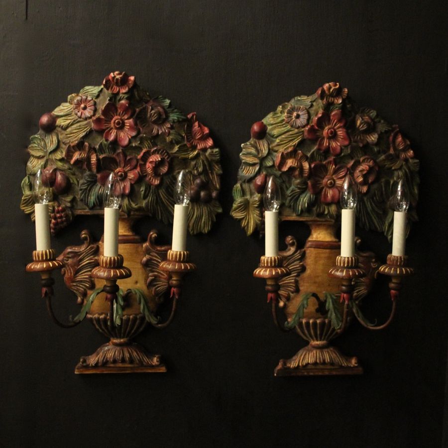 Florentine Pair Of Triple Arm Antique Lights