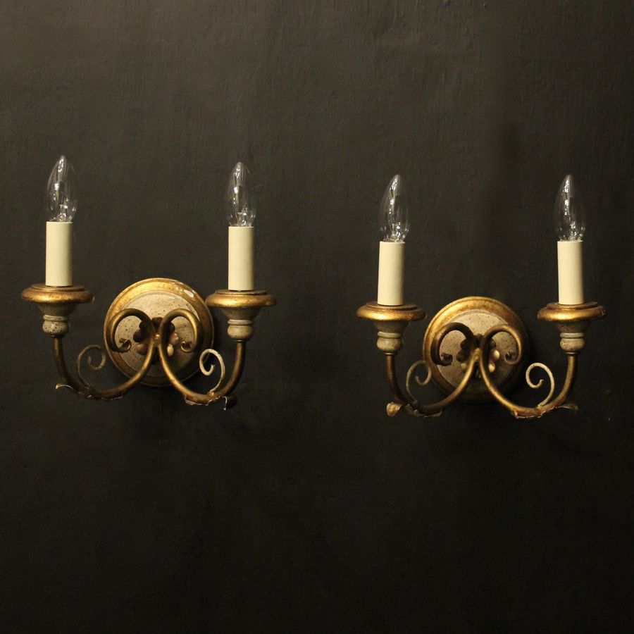 French Pair Of Polychrome Wall Lights 