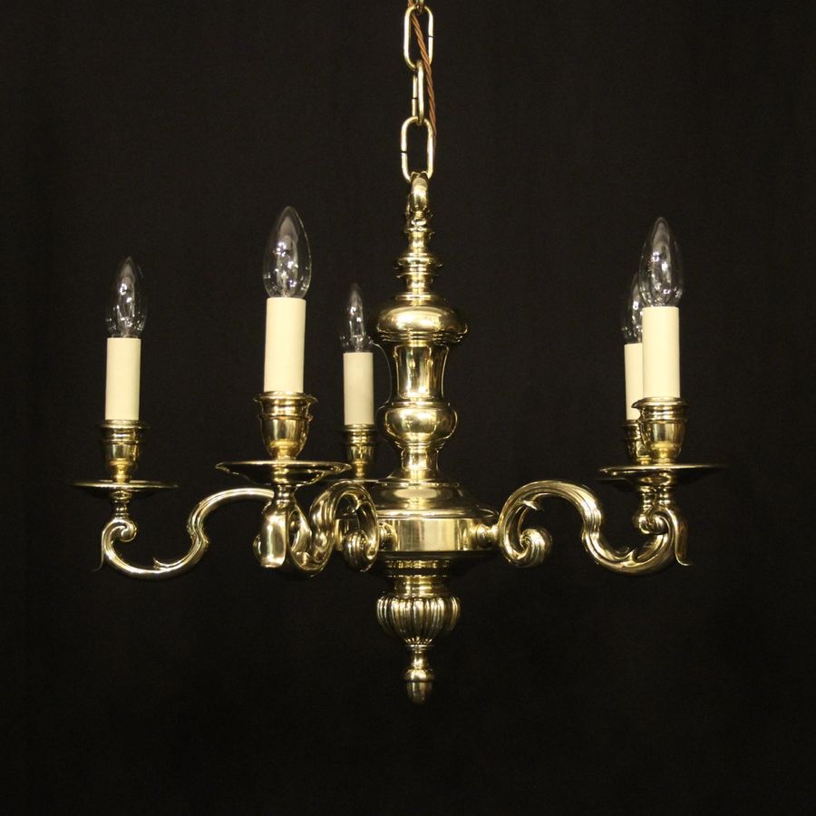 English Brass 5 Light Antique Chandelier