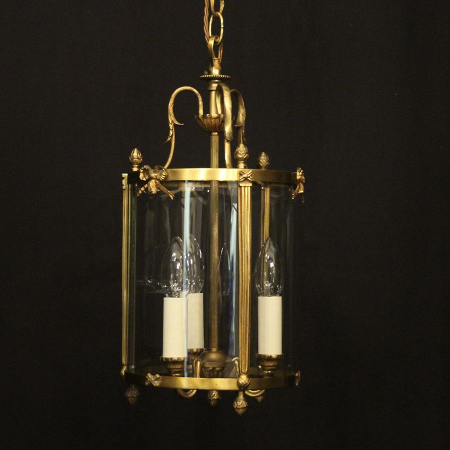 French Gilded Triple light Convex Hall Lantern