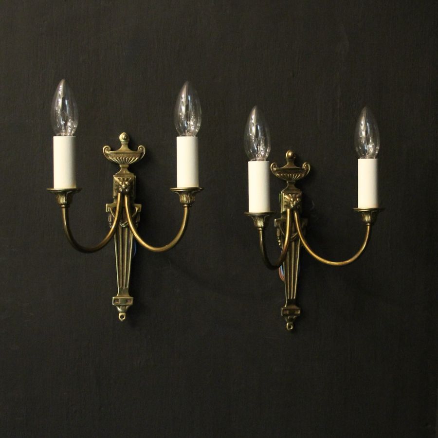 French Pair Of Brass Twin Arm Wall Lights