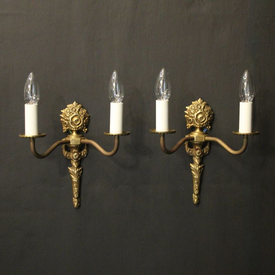 French Pair Of Twin Arm Gilded Wall Lights