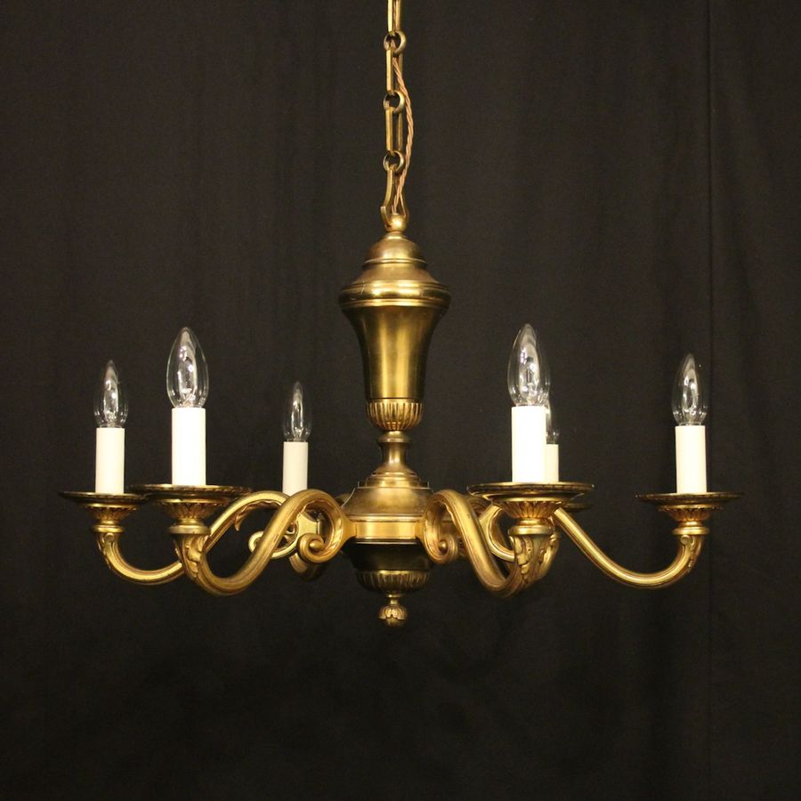 French Gilded Brass 6 Light Antique Chandelier