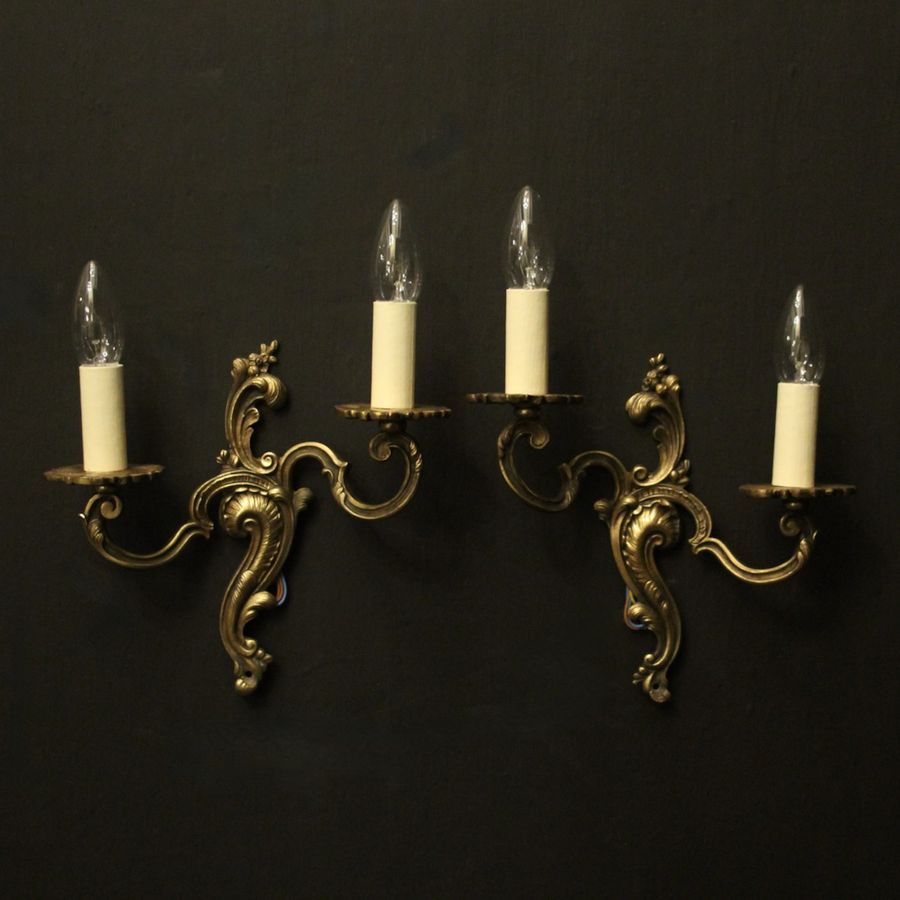 French Pair Of Gilded Twin Arm Wall Lights