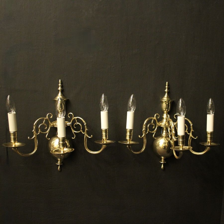 English Pair Of Triple Arm Antique Wall Lights
