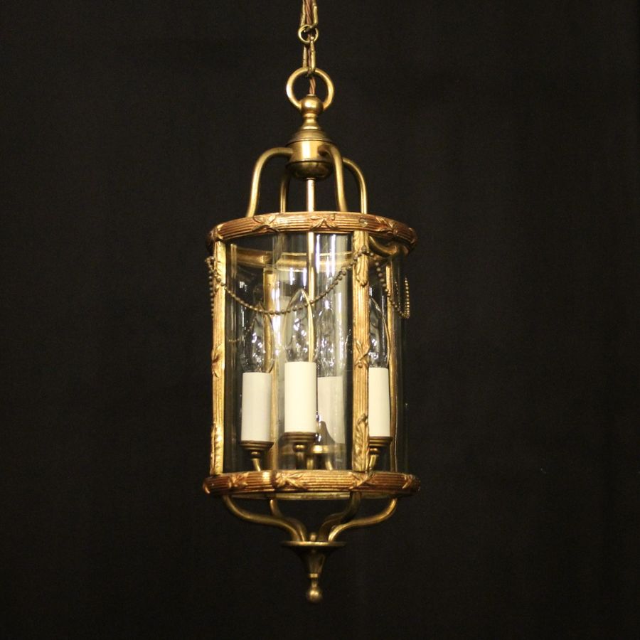 French Gilded Brass Four Light Antique Lantern