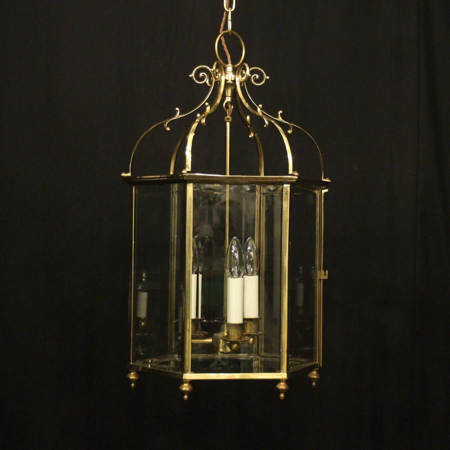 English Brass Triple Light Hexagonal Hall Lantern