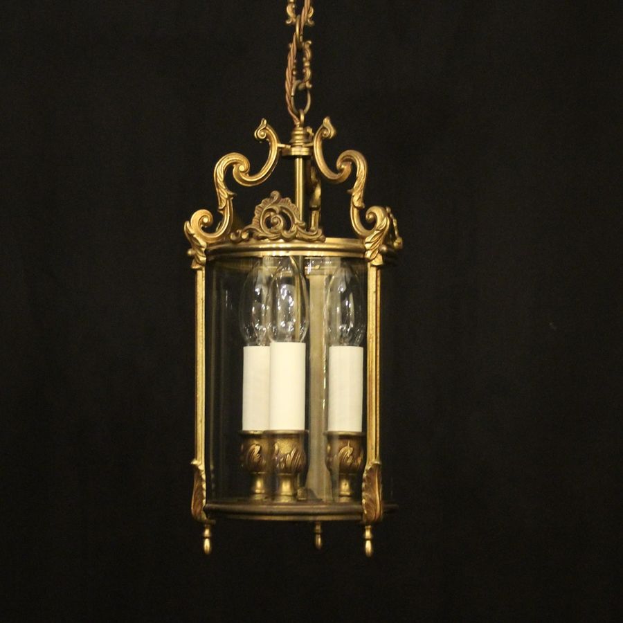 French Gilded Bronze Triple Light Hall Lantern