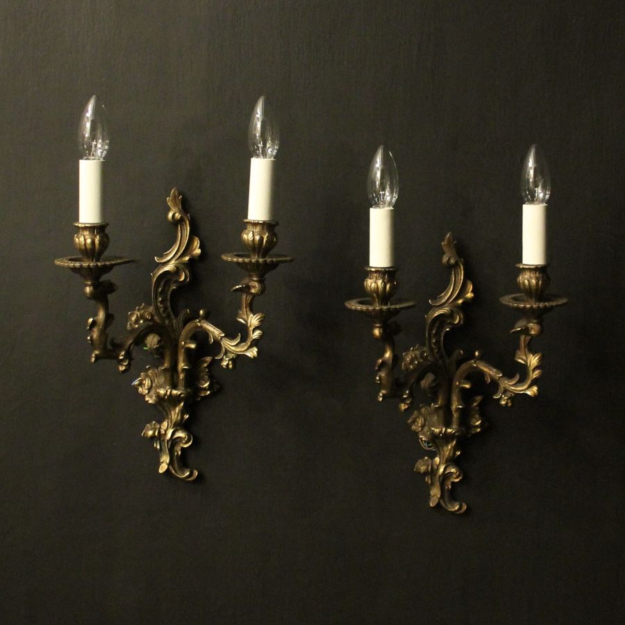 French Pair Of Gilded Brass Wall Lights