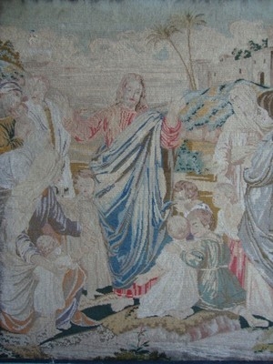 HUGE ANTIQUE HANGING WOOLWORK TAPESTRY PROVENANCE: 'ST AUGUSTINES ABBEY' C1920