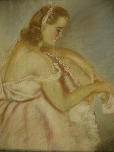 LOVELY ORIGINAL ANTIQUE PASTEL PORTRAIT PAINTING OF A BEAUTIFUL BALLERINA LADY