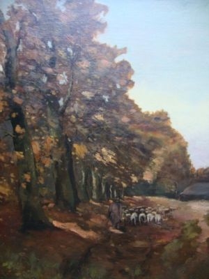 a 19thc OIL PAINTING 'A SHEPPARD LEADS HIS FLOCK' by 'TOM CAMPBELL' (1865-1943)