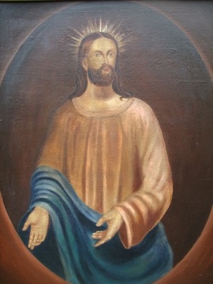 A BEAUTIFUL ANTIQUE OIL PORTRAIT OF THE LORD JESUS. C1900