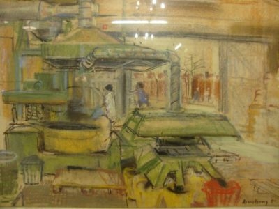 RARE ORIGINAL SIGNED INDUSTRIAL BUILDING GOUCHE PAINTING BY 'ANTHONY ARMSTRONG