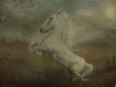 A BEAUTIFUL ORIGINAL PASTEL PORTRAIT PAINTING OF A REARING HORSE BY ANGELA MOORE