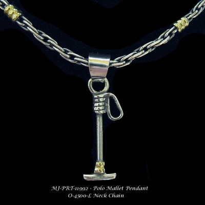 MJ-PRT-11992 - Solid Sterling Silver & 18kt Gold Mini Polo Mallet Charm / Pendant