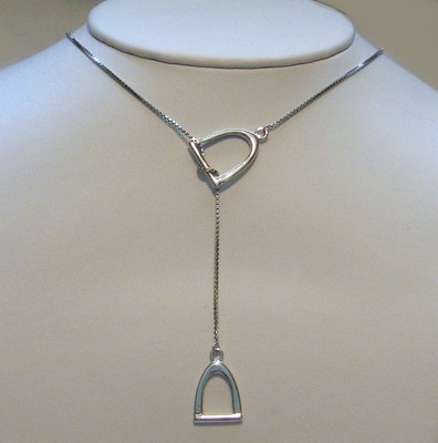 Solid Sterling Silver Iron Riding Stirrup Lariat Necklace