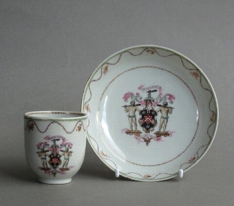Good Chinese export armorial cup & saucer Qianlong (arms of Wodehouse, family of P G Wodehouse)