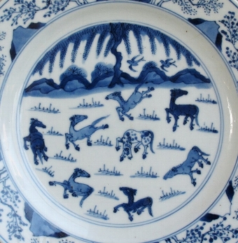 Antique Chinese plate with 8 horses of Mu Wang, Kangxi