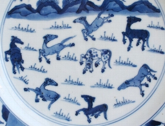 Antique Chinese plate with 8 horses of Mu Wang, Kangxi