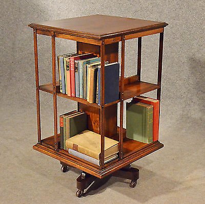 Antique Oak Revolving Bookcase Library Stand Quality English Victorian c1900