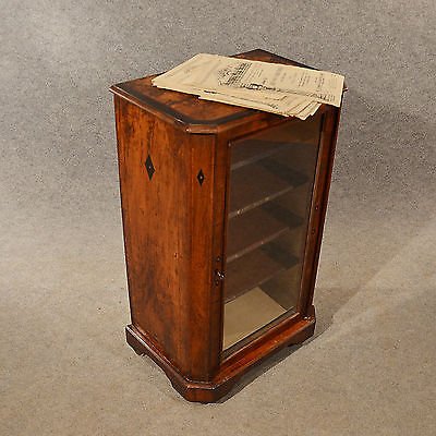 Antique Music Cupboard Display Cabinet Bookcase Burr Walnut Victorian c1870