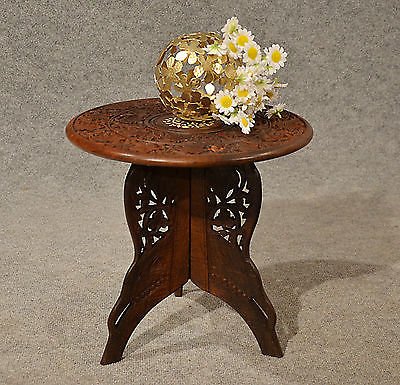 Quality Teak Low Table Side Lamp Occasional Carved Folding Art Deco Antique