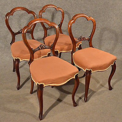 Antique Dining Chairs Walnut Balloon Buckle Back & Cabriole Leg Victorian c1840
