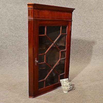 Antique Corner Cupboard English Victorian Wall Cabinet Astragal Glazed c1900