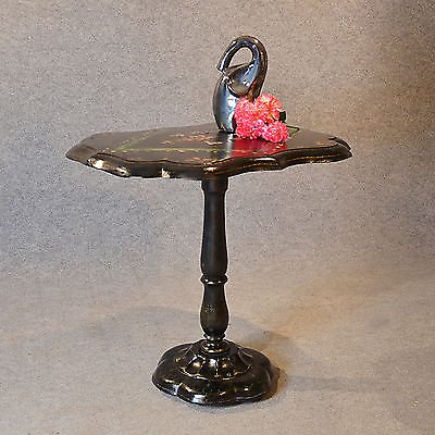 Antique Table Ebonised Papier Mache Mother of Pearl Side Lamp Wine Tilt c1870